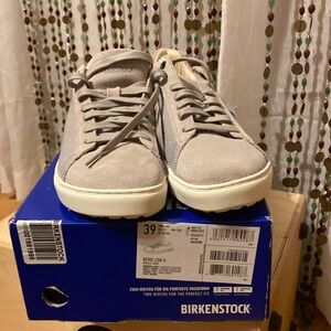 New in the box gray suede lace up Birkenstock sneakers
